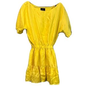 AZEEZA NEW YORK Size XS Bright Yellow Silk Dolman Sleeve Oversized Mini Dress